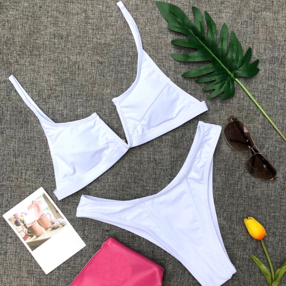 White Padded V Wire Bikini Swim Suit - Picture 2 of 4